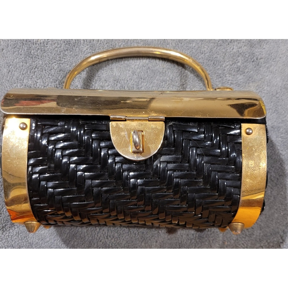 1950-1970s Marcus Brothers Basket Weave Handbag w/  Gold Lid